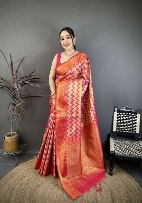 Pink Zig Zag Silk Saree Set for Diwali | Wedding & Festive Wear