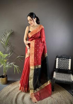 Red Polka Dot Silk Saree Set