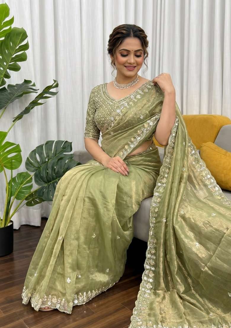 Pista Embroidered Silk Saree Set - Indya