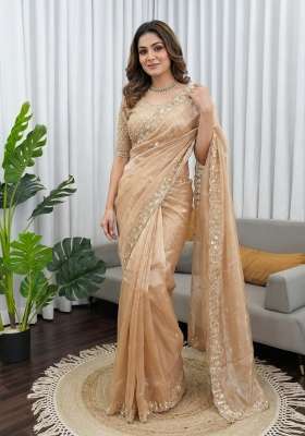 Rust Embroidered Silk Saree Set