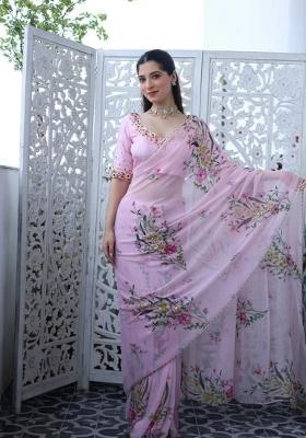 Lavender Embroidered Silk Saree Set