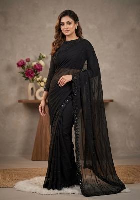 Black Embroidered Georgette Saree Set