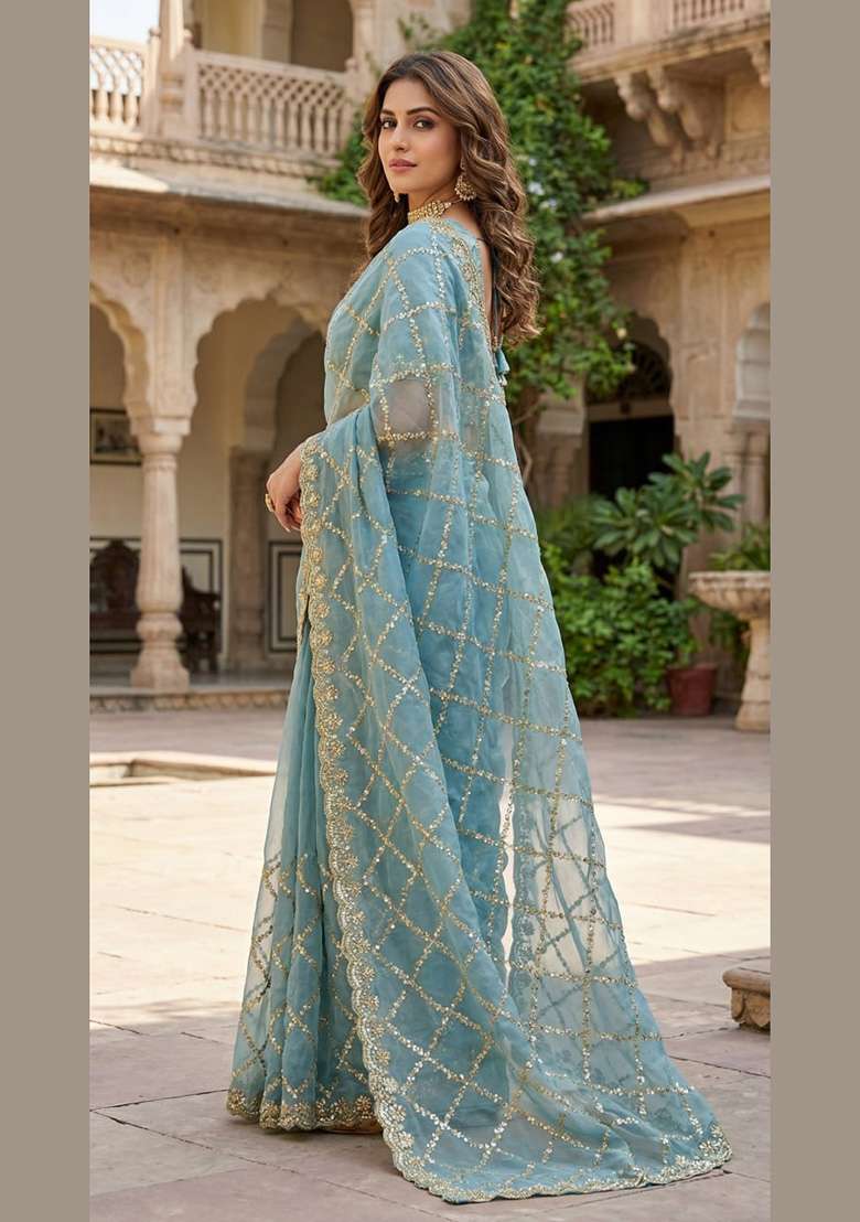 Rama Embroidered Silk Saree Set - Indya