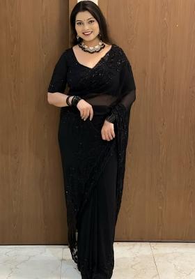 Black Embroidered Georgette Saree Set