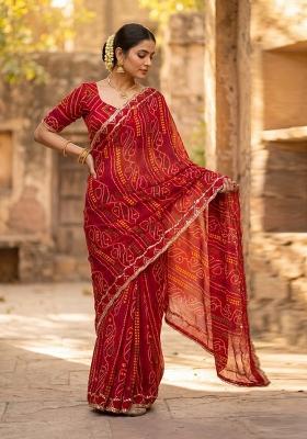 Multicolor Embroidered Georgette Saree Set