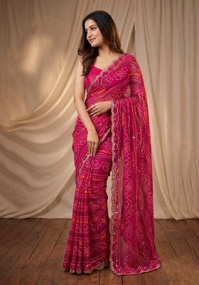 Multicolor Embroidered Georgette Saree Set