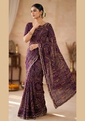 Multicolor Embroidered Georgette Saree Set