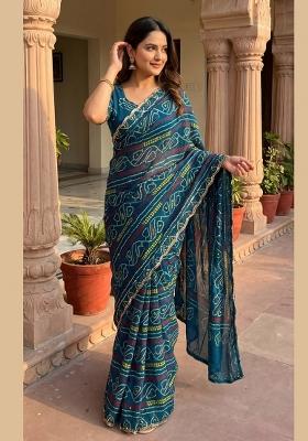 Multicolor Embroidered Georgette Saree Set