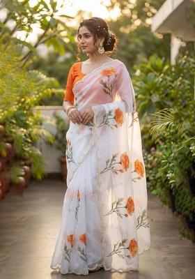 Multicolor Embroidered Silk Saree Set