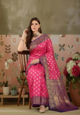 Pink Zari Work Silk Saree Set