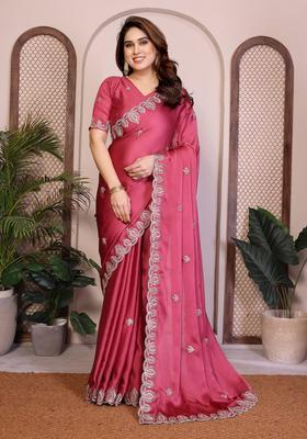 Pink Zari Work Chiffon Saree Set