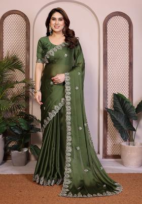 Green Zari Work Chiffon Saree Set