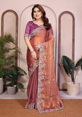 Golden Zari Work Chiffon Saree Set