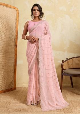 Pink Zari Work Georgette Saree Set