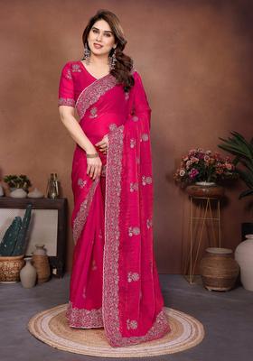 Pink Embroidery Chiffon Saree Set