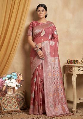 Pink Zari Work Cotton Saree Set