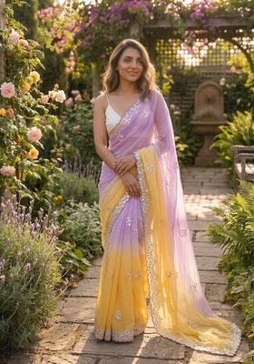 Lavender Embroidery Silk Saree Set