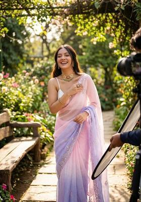 Pink Embroidery Silk Saree Set
