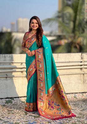 Sea Green Zari Work Silk Saree Set