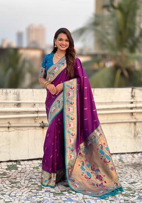 Wine Zari Work Silk Saree Set
