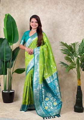 Olive Zari Work Silk Saree Set