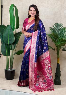 Violet Zari Work Silk Saree Set