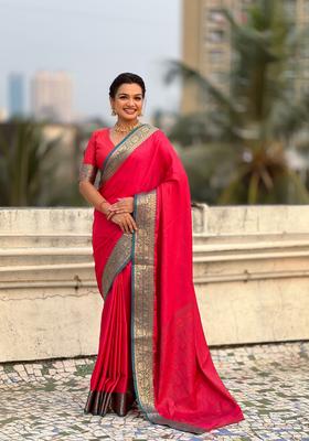 Pink Zari Work Silk Saree Set