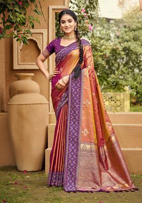 Lavender Zari Work Silk Saree Set