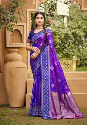 Purple Zari Work Silk Saree Set