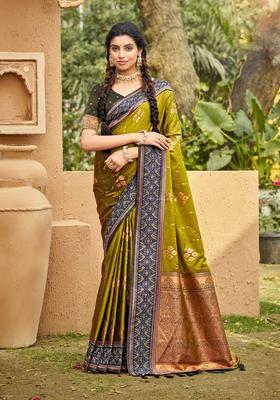 Olive Zari Work Silk Saree Set