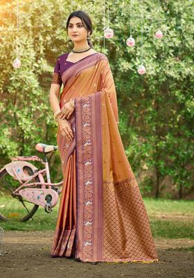 Mustard Zari Work Silk Saree Set