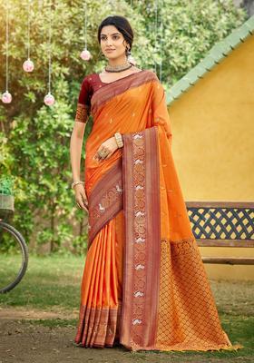 Red Zari Work Silk Saree Set