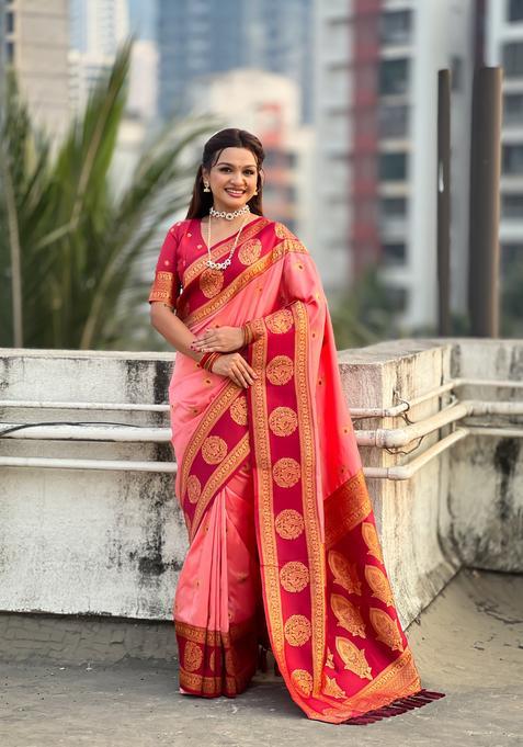 Coral Zari Work Silk Saree Set