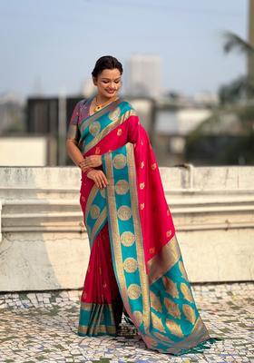 Pink Zari Work Silk Saree Set