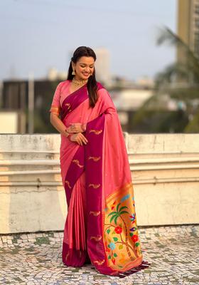 Pink Zari Work Silk Saree Set