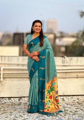 Sky Blue Zari Work Silk Saree Set