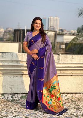 Violet Zari Work Silk Saree Set