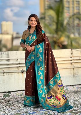 Coffee Zari Work Silk Saree Set