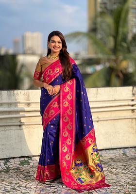 Violet Zari Work Silk Saree Set