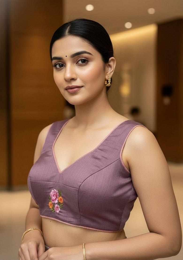 Purple Sequin Work Silk Saree Set - Indya