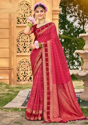 Pink Zari Work Silk Saree Set
