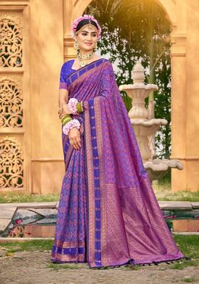 Purple Zari Work Silk Saree Set