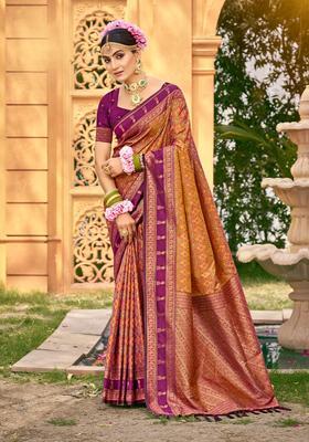 Yellow Zari Work Silk Saree Set