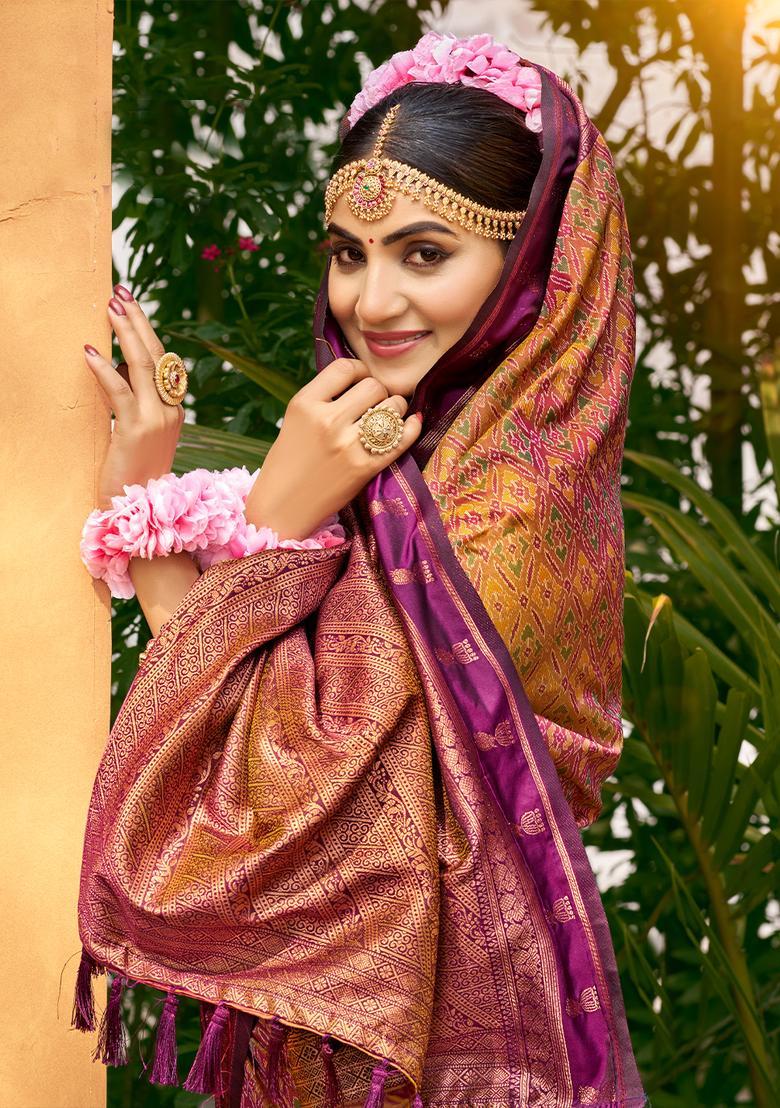 Yellow Zari Work Silk Saree Set - Indya