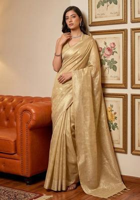 Cream Zari Work Silk Saree Set