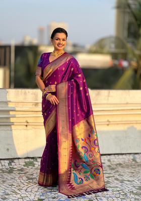 Wine Zari Work Silk Saree Set