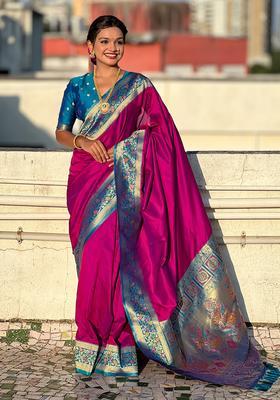 Magenta Zari Work Silk Saree Set