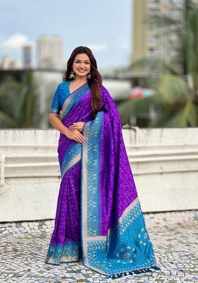 Purple Zari Work Silk Saree Set