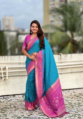 Sky Blue Zari Work Silk Saree Set