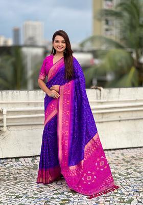 Violet Zari Work Silk Saree Set